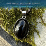Black Obsidian & Silver Halo Necklace