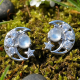 Moonstone & Silver Celestial Stud Earrings